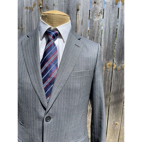 CARTIER Men's Sports Coat Jacket Gray Striped 100% Wool Luxury Size 38 R - Picture 1 of 9